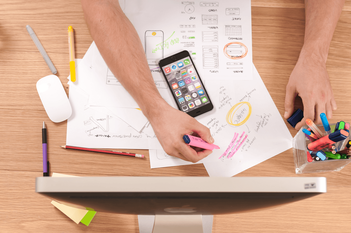 Person reviewing search and content notes